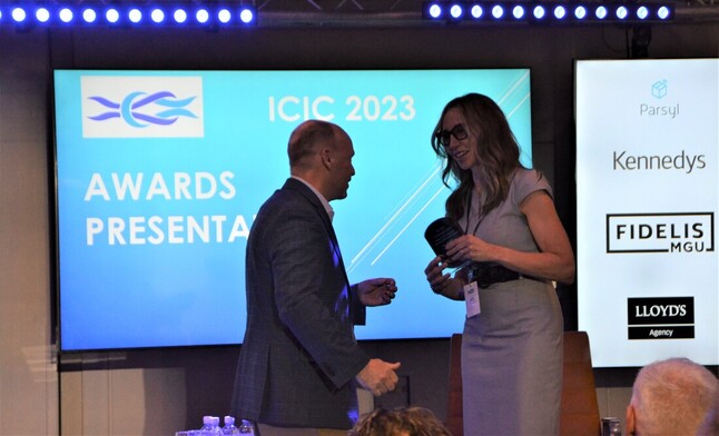 Joanne Gillespie Surveyor JBG Marine Solutions accepting 2023 ICIC Industry Achievement Award